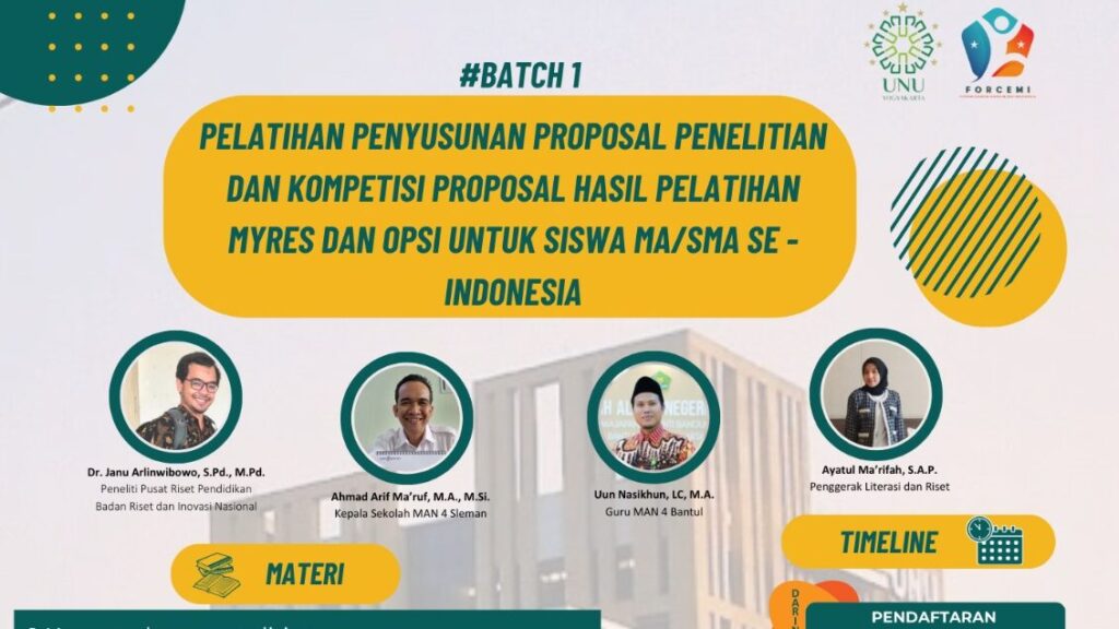 Pelatihan Penyusunan Proposal Penelitian MYRES dan OPSI untuk Siswa MA/SMA